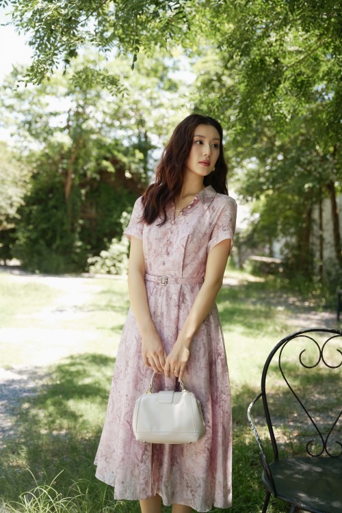 Sixdo Light Mauve Organza Flared Dress